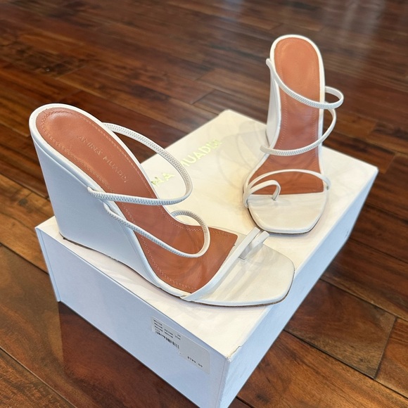 Amina Muaddi Naima Wedge Heels White Excellent condition size 38 retail $790 - Picture 1 of 8